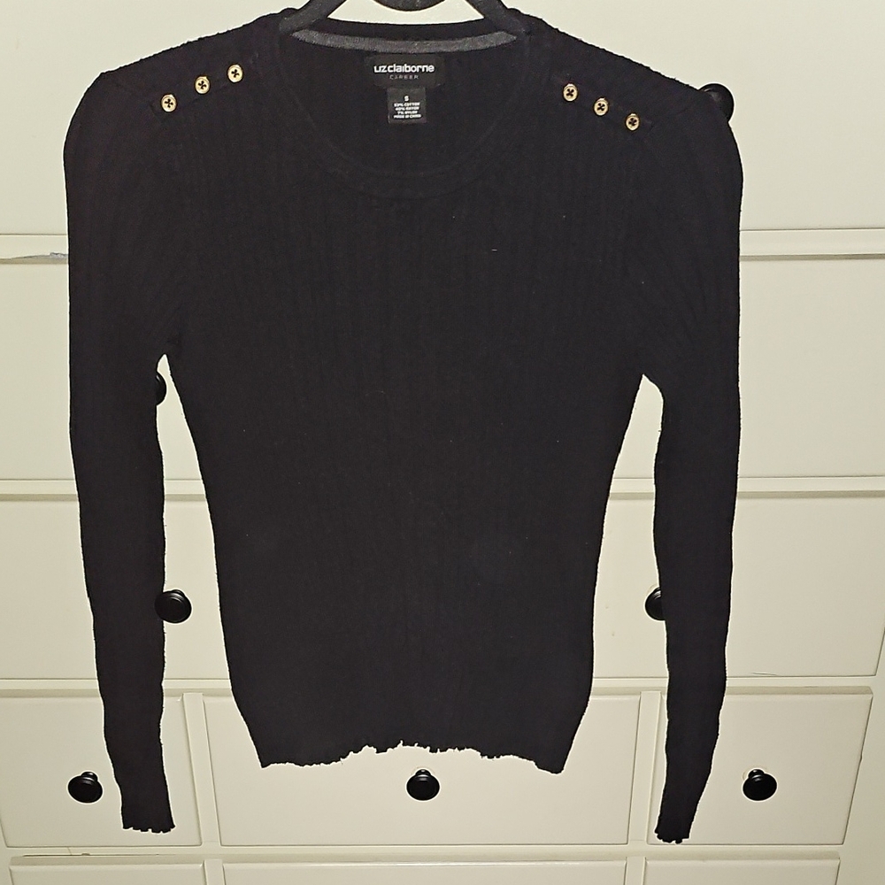 Liz Claiborne Black Long Sleeve Top with Gold Button 💓4/$25